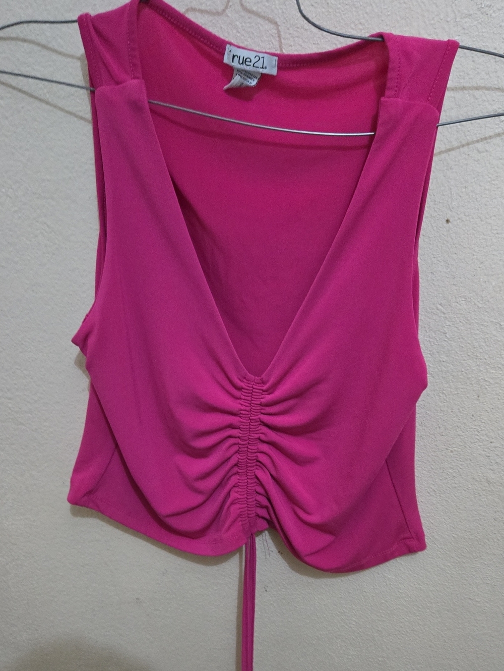 Rue21 Hot Pink Ruched V-Neck Crop Tank